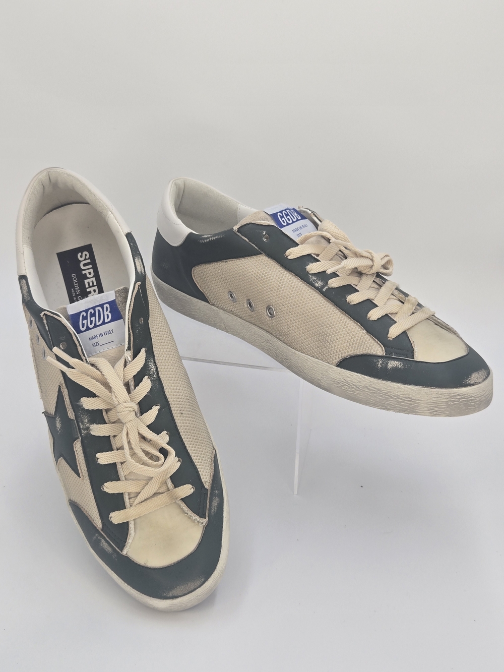 Golden Goose Super-Star Beige and Green Low-Top Sneakers Men's Size EU 47 US 14